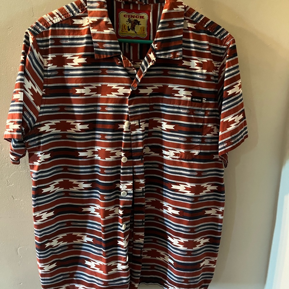 Western Cinch Men's Red, White, and Blue Striped Shirt
